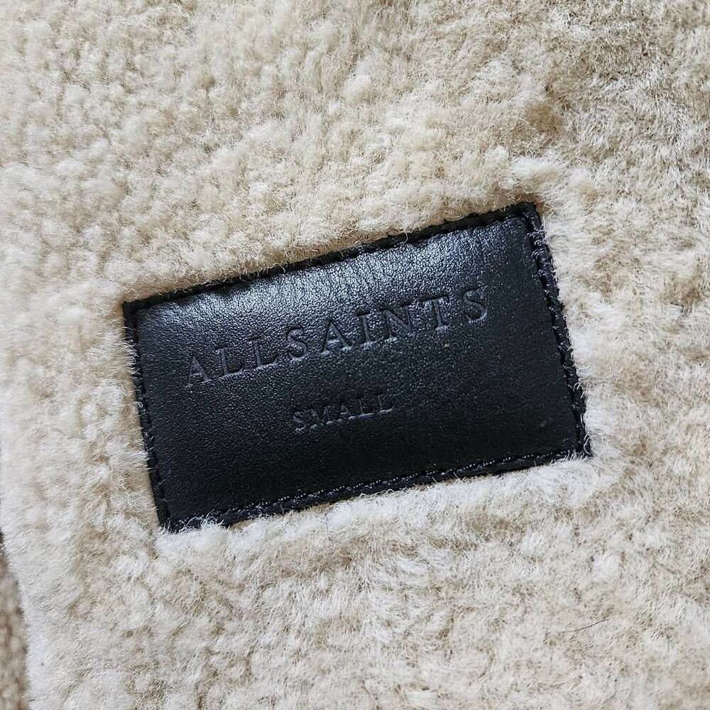 AllSaints Rei Shearling Suede Leather Moto Jacket Size Small in Sand Brown/Ecru - Picture 5 of 11